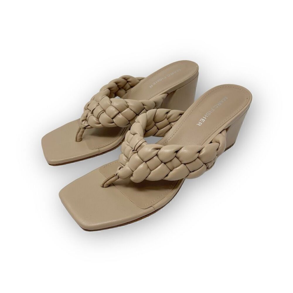 Marc Fisher Norsa Block Heel Braided Sandal Tan Women’s Size 7